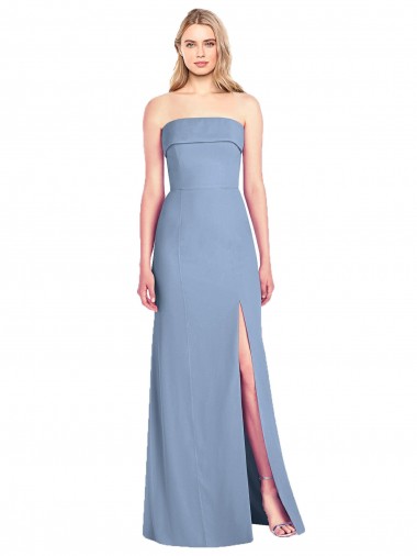 Staubiges Blau Trompete Trägerlos Chiffon Lange Brautjungfernkleider Ausverkauf