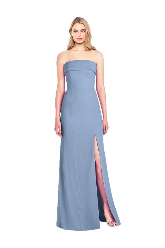 Staubiges Blau Trompete Trägerlos Chiffon Lange Brautjungfernkleider Ausverkauf