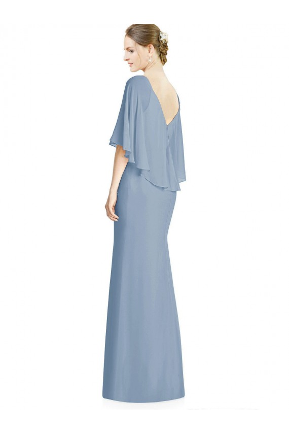 Staubiges Blau Trompete V-Ausschnitt Chiffon Lange Brautjungfernkleider Ausverkauf