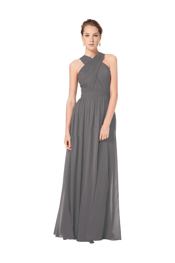 Stormy Silver A-Linien Neckholder Chiffon Lange Brautjungfernkleider Ausverkauf