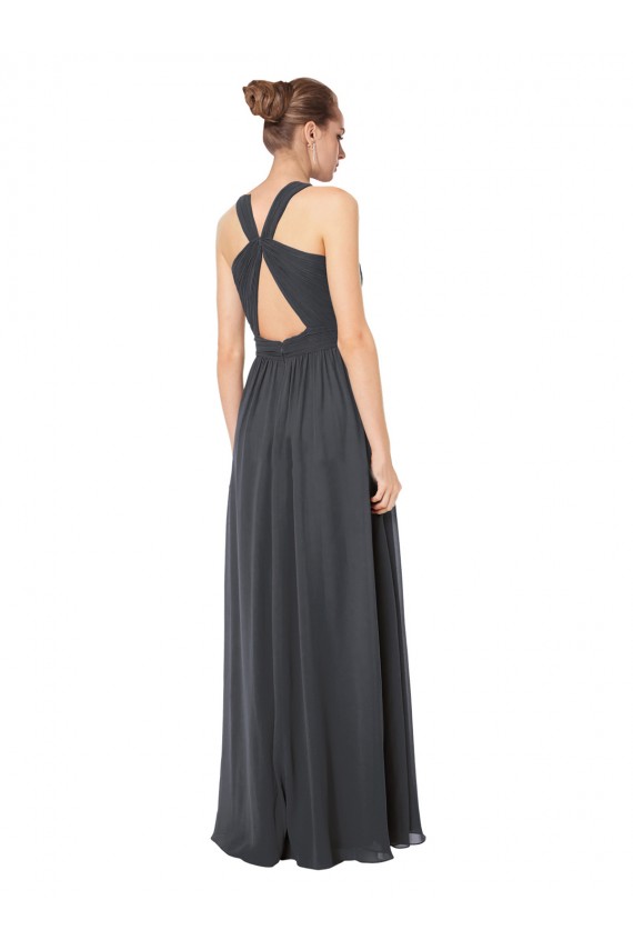 Stormy Silver A-Linien Neckholder Chiffon Lange Brautjungfernkleider Ausverkauf