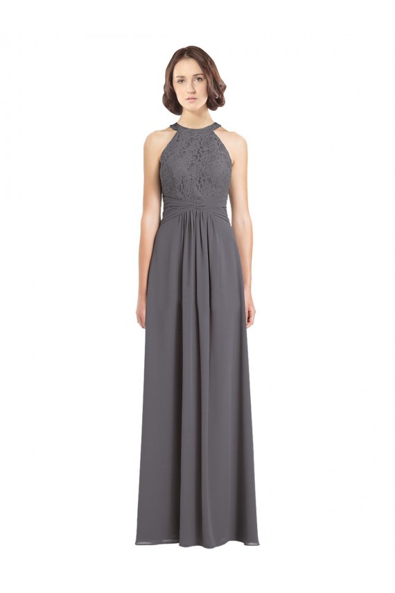 Stormy Silver A-Linien Neckholder Chiffon Spitze Lange Brautjungfernkleider Ausverkauf