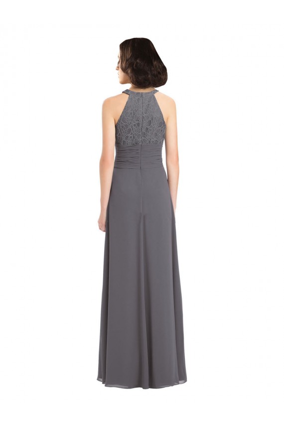 Stormy Silver A-Linien Neckholder Chiffon Spitze Lange Brautjungfernkleider Ausverkauf
