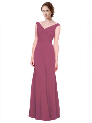 Taupe A-Linien V-Ausschnitt Chiffon Lange Brautjungfernkleider Ausverkauf