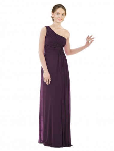 Traube A-Linien Eine-Schulter Chiffon Lange Brautjungfernkleider Ausverkauf