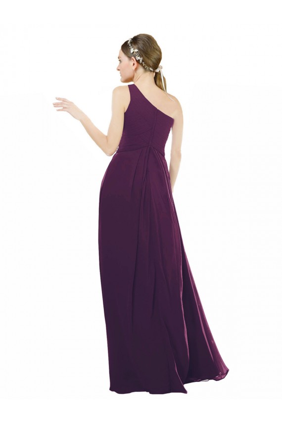 Traube A-Linien Eine-Schulter Chiffon Lange Brautjungfernkleider Ausverkauf