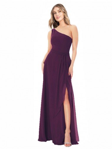 Traube A-Linien Eine-Schulter Chiffon Lange Brautjungfernkleider Ausverkauf