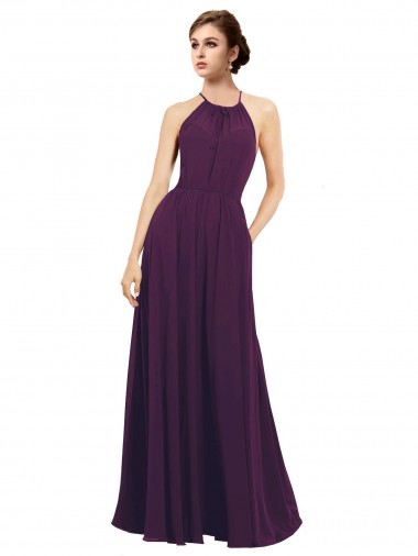 Traube A-Linien Neckholder Chiffon Lange Brautjungfernkleider Ausverkauf