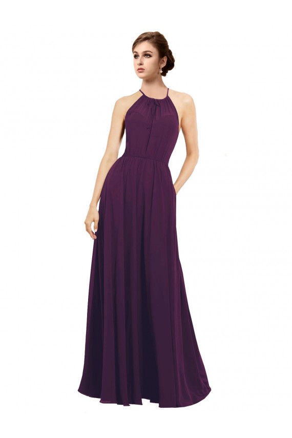 Traube A-Linien Neckholder Chiffon Lange Brautjungfernkleider Ausverkauf