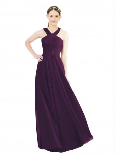 Traube A-Linien Neckholder Chiffon Lange Brautjungfernkleider Ausverkauf