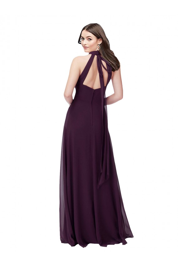 Traube A-Linien Neckholder Stehkragen Ausschnitt Chiffon Lange Brautjungfernkleider Ausverkauf