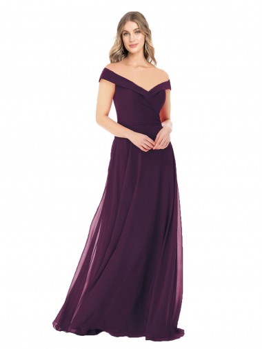 Traube A-Linien Off-Schulter Chiffon Lange Brautjungfernkleider Ausverkauf
