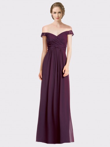 Traube A-Linien Off-Schulter Chiffon Spitze Lange Brautjungfernkleider Ausverkauf