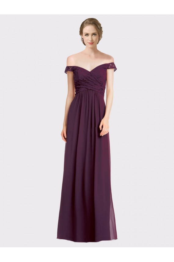 Traube A-Linien Off-Schulter Chiffon Spitze Lange Brautjungfernkleider Ausverkauf
