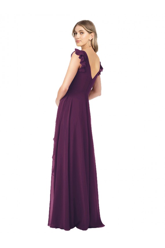 Traube A-Linien V-Ausschnitt Chiffon Lange Brautjungfernkleider Ausverkauf