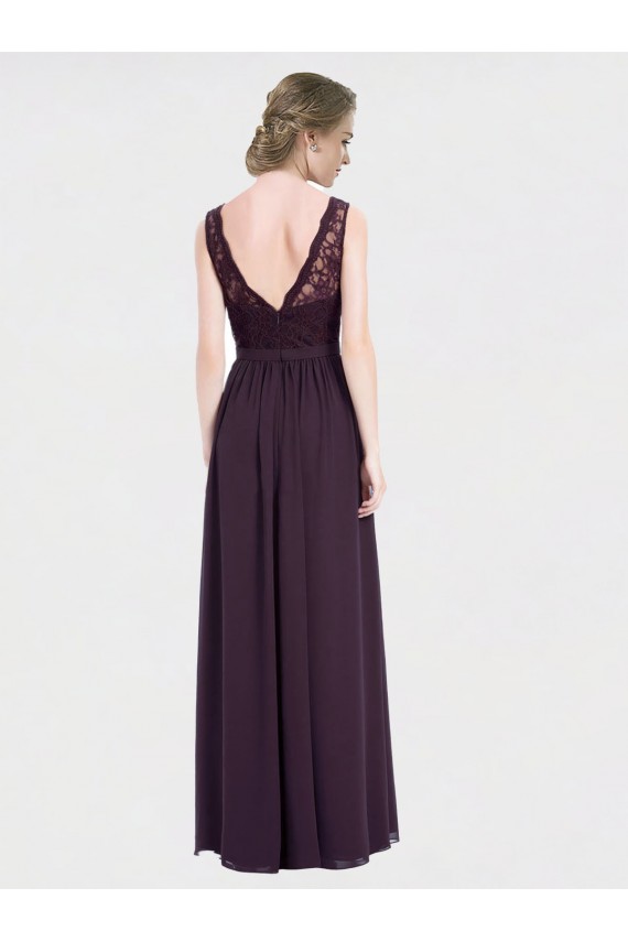 Traube A-Linien V-Ausschnitt Chiffon Spitze Lange Brautjungfernkleider Ausverkauf