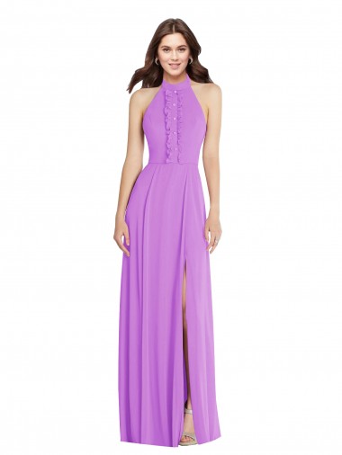 Violett A-Linien Neckholder Chiffon Lange Formale Brautjungfernkleider / Abendkleider Ausverkauf