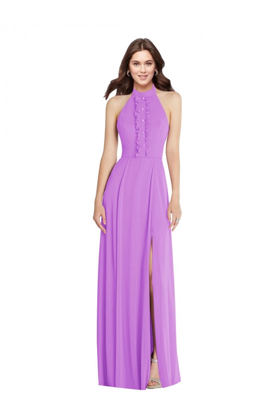 Violett A-Linien Neckholder Chiffon Lange Formale Brautjungfernkleider / Abendkleider Ausverkauf
