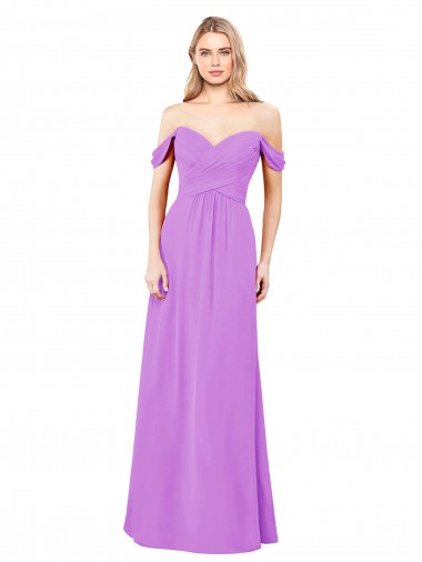 Violett A-Linien Off-Schulter Chiffon Lange Brautjungfernkleider Ausverkauf