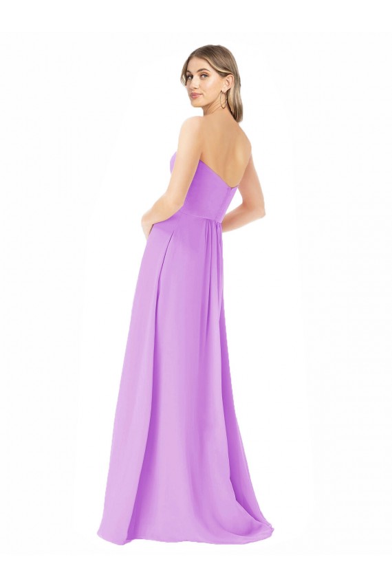 Violett A-Linien Trägerlos Chiffon Lange Brautjungfernkleider Ausverkauf