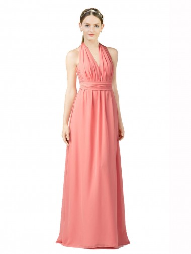 Wassermelone A-Linien Neckholder Chiffon Lange Brautjungfernkleider Ausverkauf