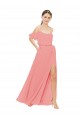 Wassermelone A-Linien Off-Schulter Chiffon Lange Brautjungfernkleider Ausverkauf