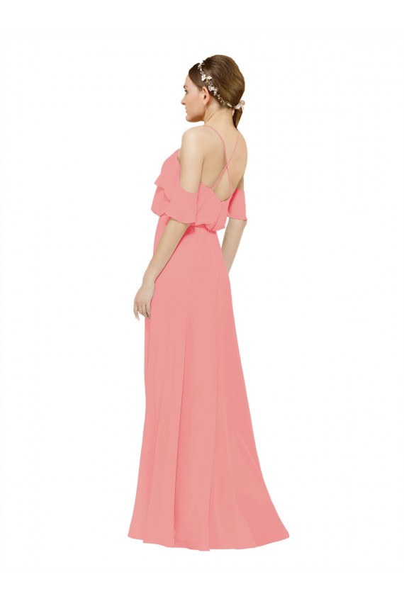 Wassermelone A-Linien Off-Schulter Chiffon Lange Brautjungfernkleider Ausverkauf