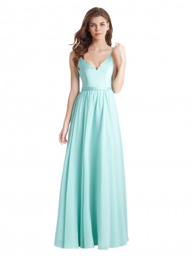 Waterfall A-Linien V-Ausschnitt Chiffon Satin Lange Brautjungfernkleider Ausverkauf