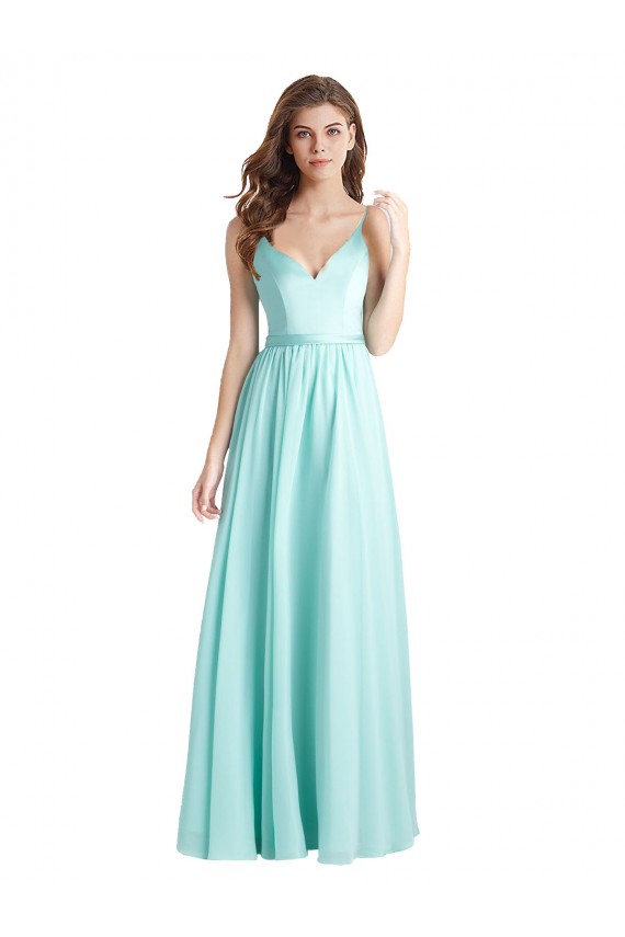 Waterfall A-Linien V-Ausschnitt Chiffon Satin Lange Brautjungfernkleider Ausverkauf