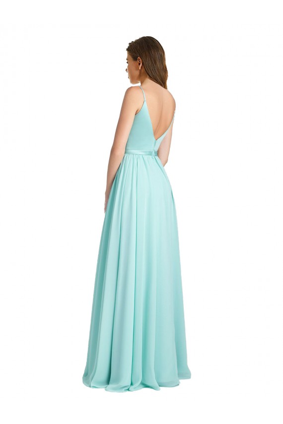 Waterfall A-Linien V-Ausschnitt Chiffon Satin Lange Brautjungfernkleider Ausverkauf