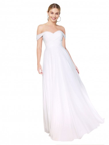 Weiß A-Linien Off-Schulter Chiffon Lange Formale Brautjungfernkleider / Abendkleider / Abiballkleider Ausverkauf