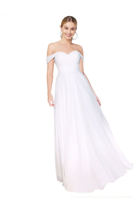 Weiß A-Linien Off-Schulter Chiffon Lange Formale Brautjungfernkleider / Abendkleider / Abiballkleider Ausverkauf