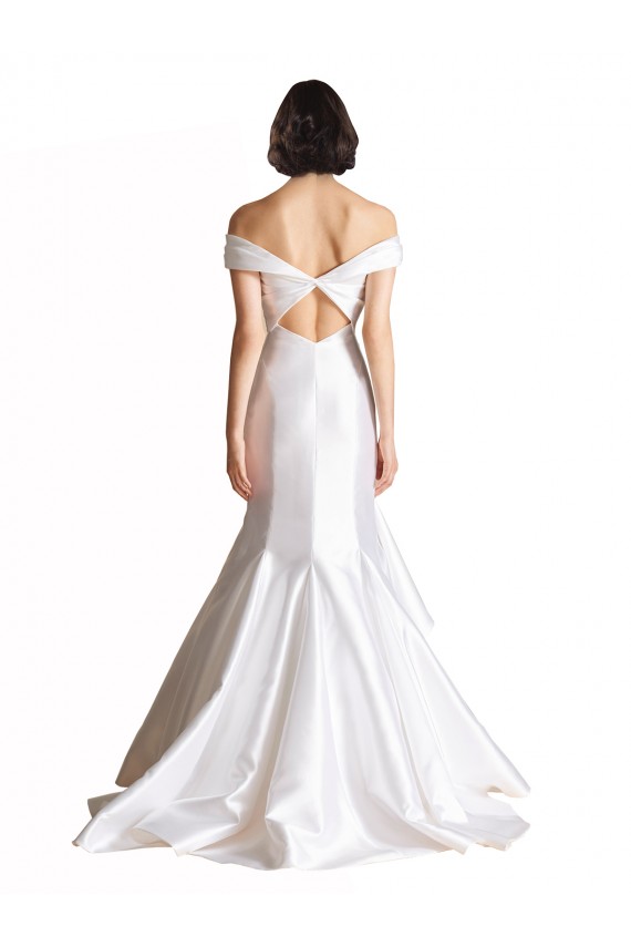 Weiß Meerjungfrau Off-Schulter Kapelle-schleppe Satin Strand Brautkleider Ausverkauf