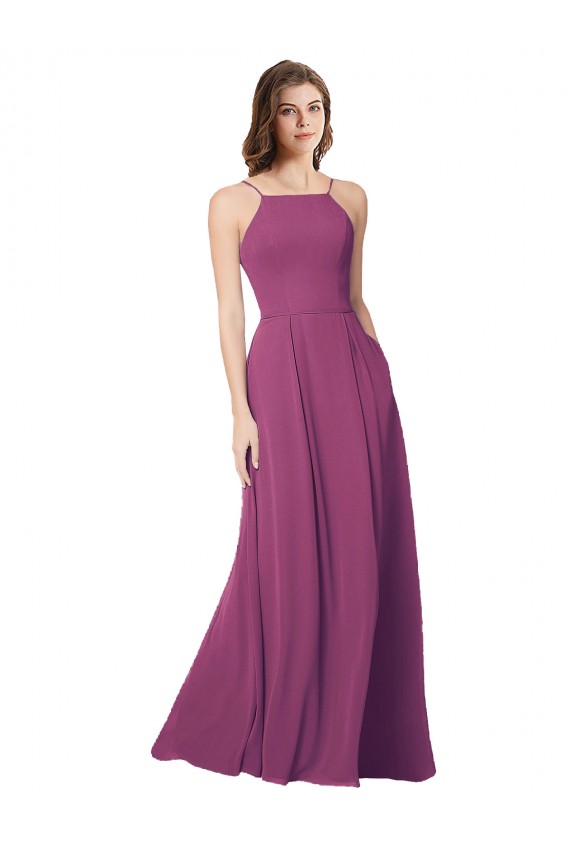 Wilde Beere A-Linien Trägerlos Chiffon Lange Brautjungfernkleider Ausverkauf
