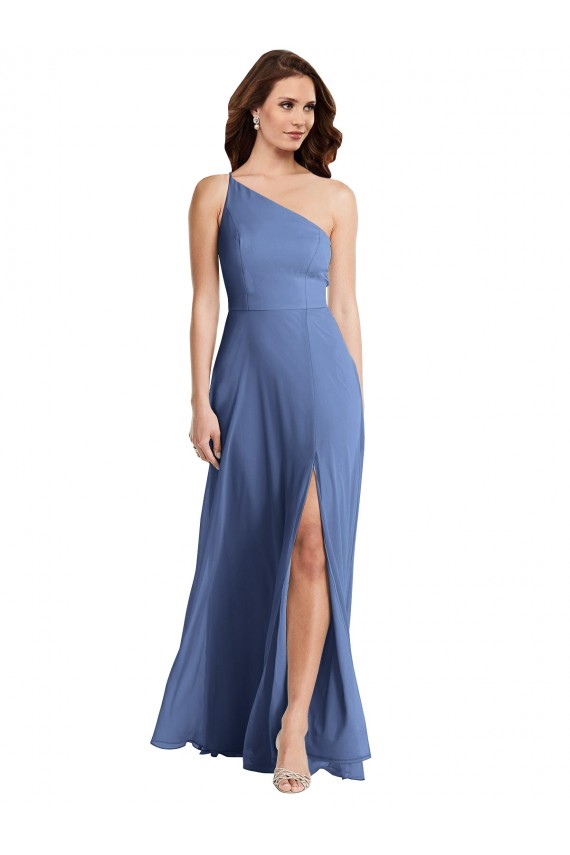 Windsor Blau A-Linien Eine-Schulter Chiffon Lange Formale Brautjungfernkleider / Abendkleider Ausverkauf