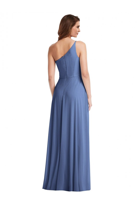 Windsor Blau A-Linien Eine-Schulter Chiffon Lange Formale Brautjungfernkleider / Abendkleider Ausverkauf