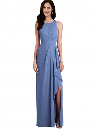 Windsor Blau A-Linien Juwel Ausschnitt Chiffon Lange Brautjungfernkleider Ausverkauf