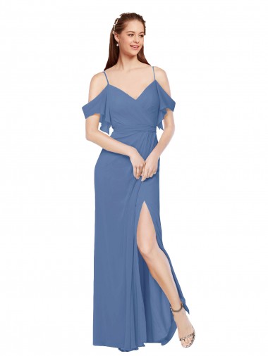Windsor Blau A-Linien Off-Schulter Chiffon Lange Brautjungfernkleider Ausverkauf