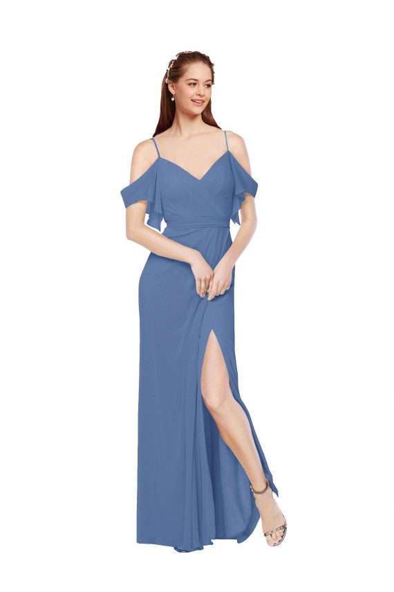 Windsor Blau A-Linien Off-Schulter Chiffon Lange Brautjungfernkleider Ausverkauf