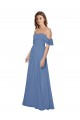Windsor Blau A-Linien Off-Schulter Trägerlos Chiffon Lange Brautjungfernkleider Ausverkauf