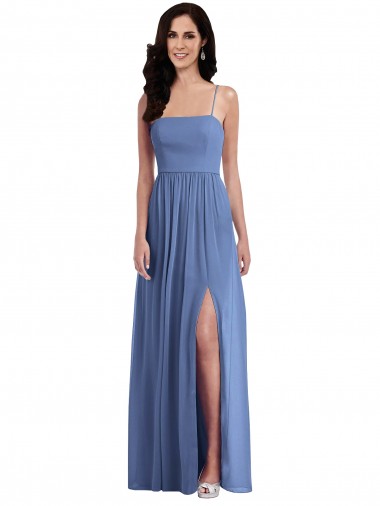 Windsor Blau A-Linien Spaghetti-Träger Chiffon Lange Brautjungfernkleider Ausverkauf