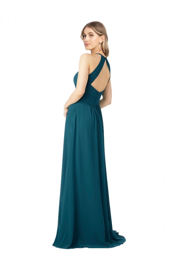 Windsor Blau A-Linien Stehkragen Ausschnitt Chiffon Lange Brautjungfernkleider Ausverkauf