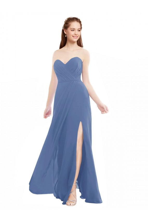 Windsor Blau A-Linien Trägerlos Chiffon Lange Brautjungfernkleider Ausverkauf