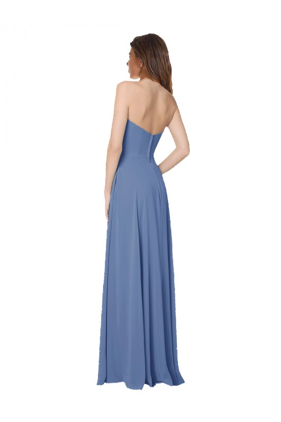 Windsor Blau A-Linien Trägerlos Chiffon Lange Brautjungfernkleider Ausverkauf