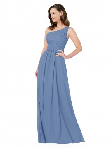 Windsor Blau Etui Eine-Schulter Chiffon Lange Brautjungfernkleider Ausverkauf